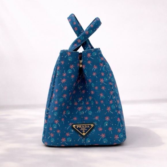 Prada • Canapa 2 Way Canvas Tote Bag in Blue St. Palm, a Limited Edition Print - Picture 3 of 15